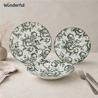 Scalloped Rim Blue Floral Scroll Stoneware Dinnerware Collection Scalloped Rim Blue Floral Scroll Stoneware Dinnerware Collection