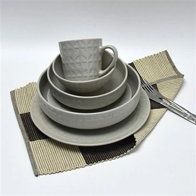 Embossed White Stoneware Dish Set for 6 Embossed White Stoneware Dish Set for 6