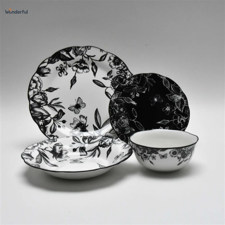 Wonderful Black & White Floral Butterfly Ceramic Tableware Set factory